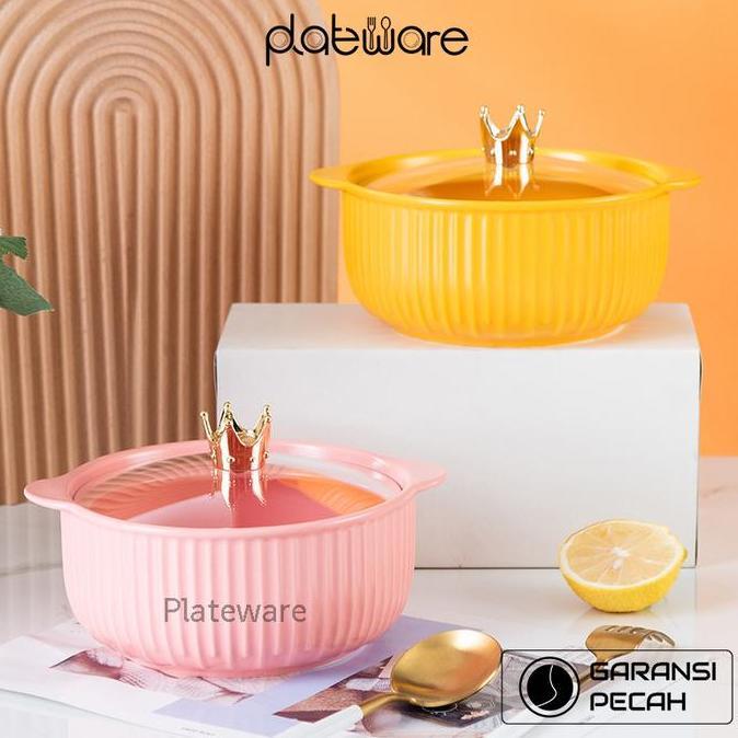 Terpopuler- Mangkok Keramik Tutup Kaca Cocok Untuk Bakso, Mie Dan Sop Tahan Panas Microwave Safe