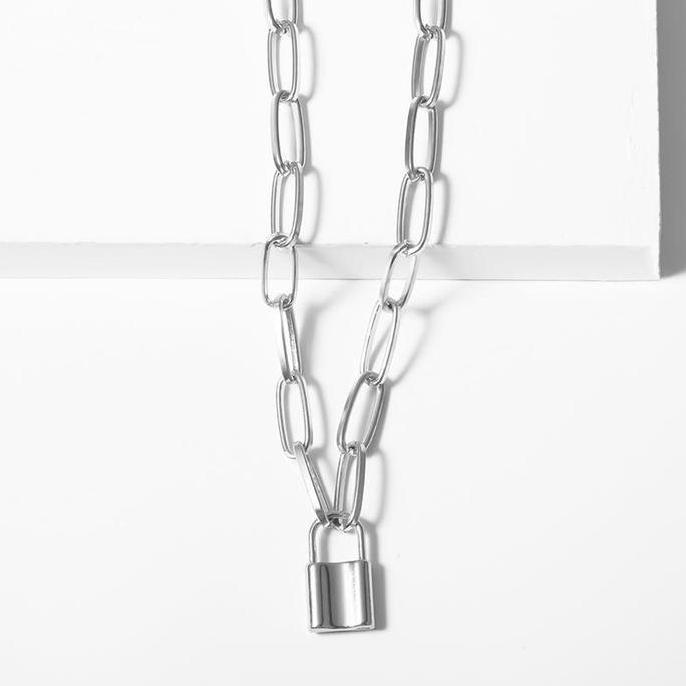 Cod,Bisa- Kalung Titanium Wanita Kalung Pria Titanium Liontin Gembok Korea