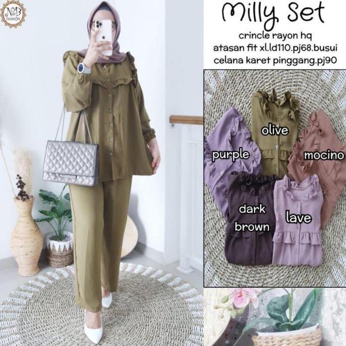 Busananew- Milly Set | Setelan Krinkle | Setelan Kekinian | Setelan Krinkle Lengan Panjang | Setelan