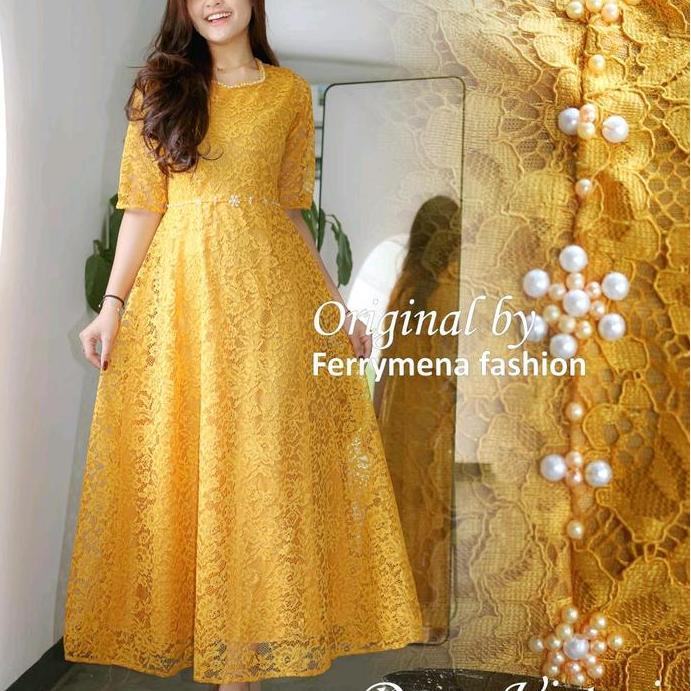 Xyxy- Gaun Brukat Payet Mutiara Ilaazrshop Terbaru Model Victoria - Dress Lengan Pendek Wanita - For
