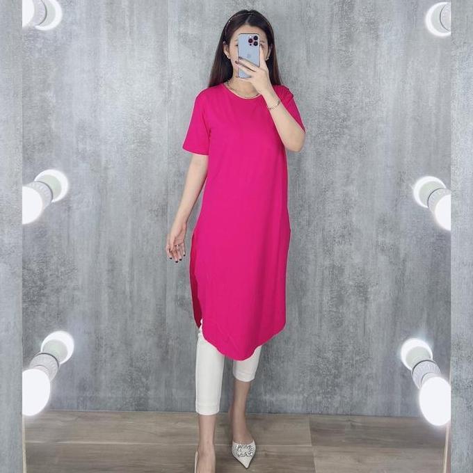 Xyxy- Ladies Collection | Tunik Belah Samping | Kaos Tunik Oversize Lengan Pendek