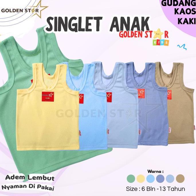 Duniaank- 1 Lusin /6 Pcs Singlet Kaos Dalam Anak Umur 0 - Anak Abg Golden Star Putih - Singlet Kaos 
