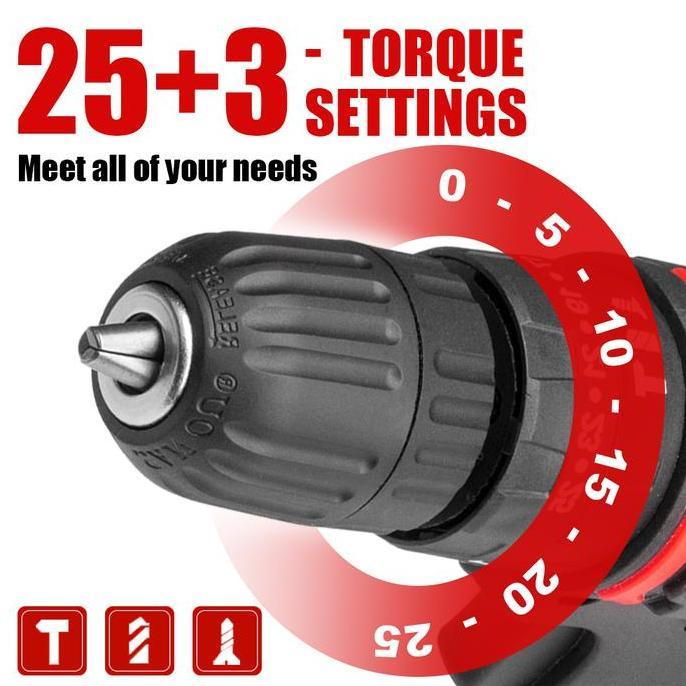 Dayhpy- Jld Mesin Bor Baterai 36Vf Cordless Bor Mesin Bor Cas Murah Bolak Balik/Kasus/Charger - Full