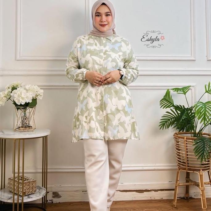 Busananew- Eshyla Tunik Motif Wanita Terbaru Katun Rayon Premium Oversize Jumbo