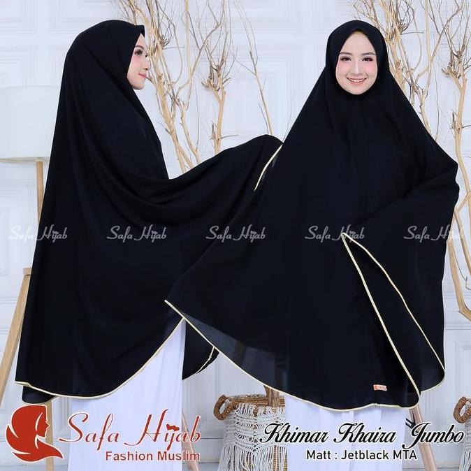Newrilis- Khimar Jumbo Jetblack Mta Khimar Khaira List Pita Warna/Polos Super Cantik Pet Dan Non Pet