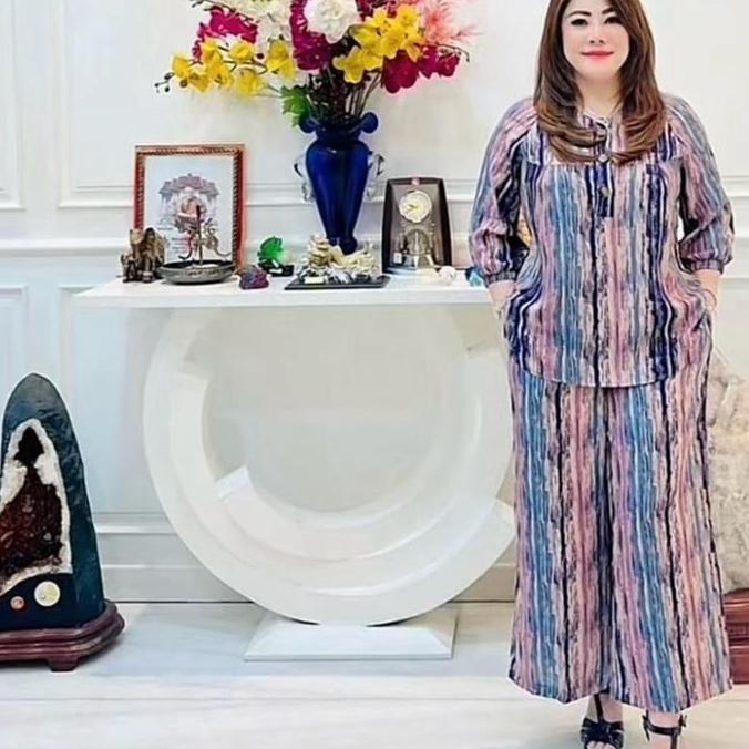 Sendtoday- Setelan Rayon Twill 238782 Motif Salur Abstrak Premium