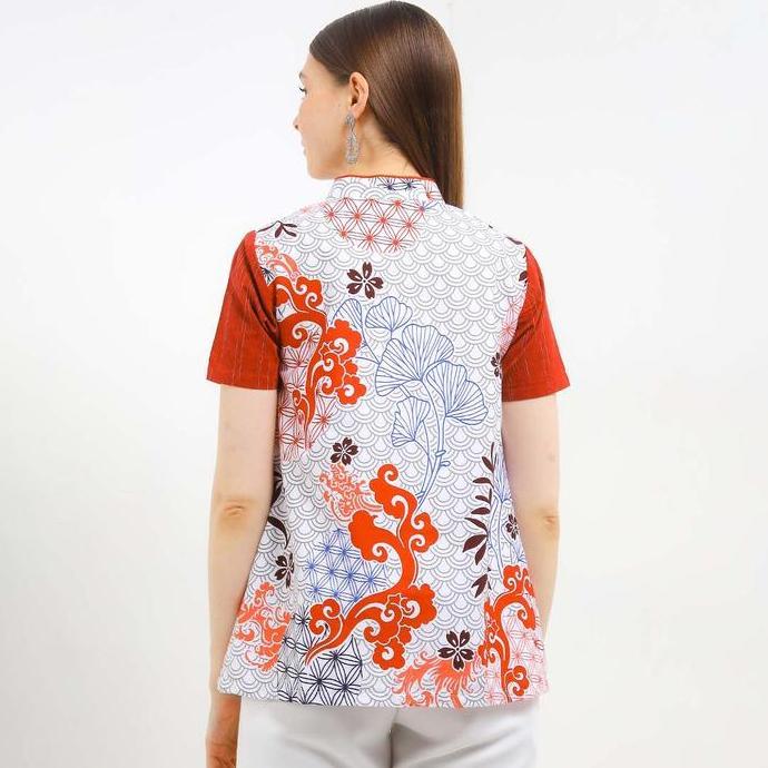 Promo  Rianty Batik Premium Wanita Atasan Blouse Cheongsam Merah Putih Zhea