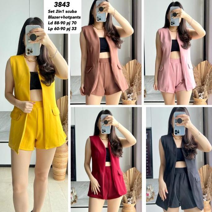 Sendtoday- Set Wanita Blazer+Celana 3843_Mv Fit Celana Setelan  Scuba Setelan Blazer Scuba Baju Kulo