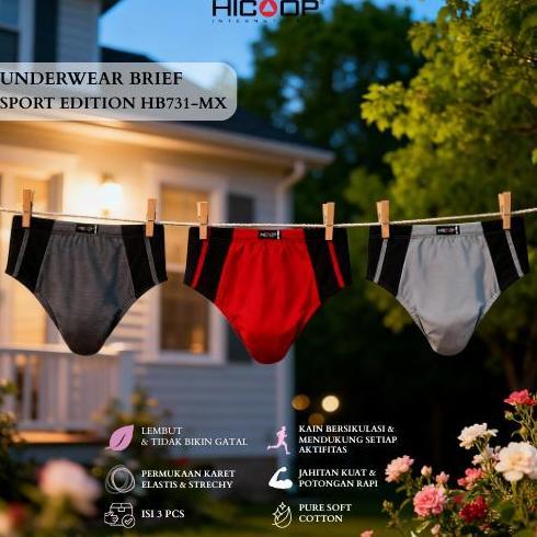 Cod,Bisabanget- Hicoop - Sport Underwear Brief - Celana Dalam Sport Pria - Merah/Abu/Hitam - Isi 3 P