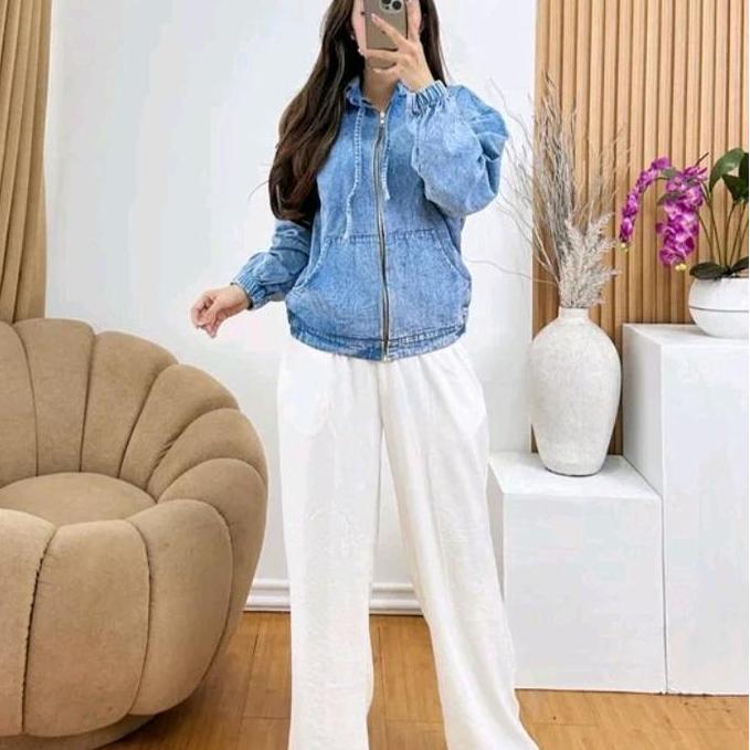 Grade Ori Jaket Hoddie Jeans Resleting Hoddie Cewek Sweeter Jeans Jaket Hoddie Wanita Jumbo Hoodie S