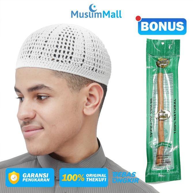 Uwouwo- Peci Putih Polos Rajut Tebal Arifin Ilham Kopiah Katun Lembut The Kufi