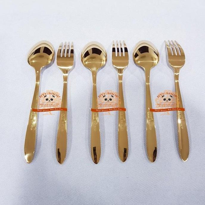 Thebest- Sendok Makan Emas & Garpu Makan Emas 18-10 Stainless Steel JAPAN