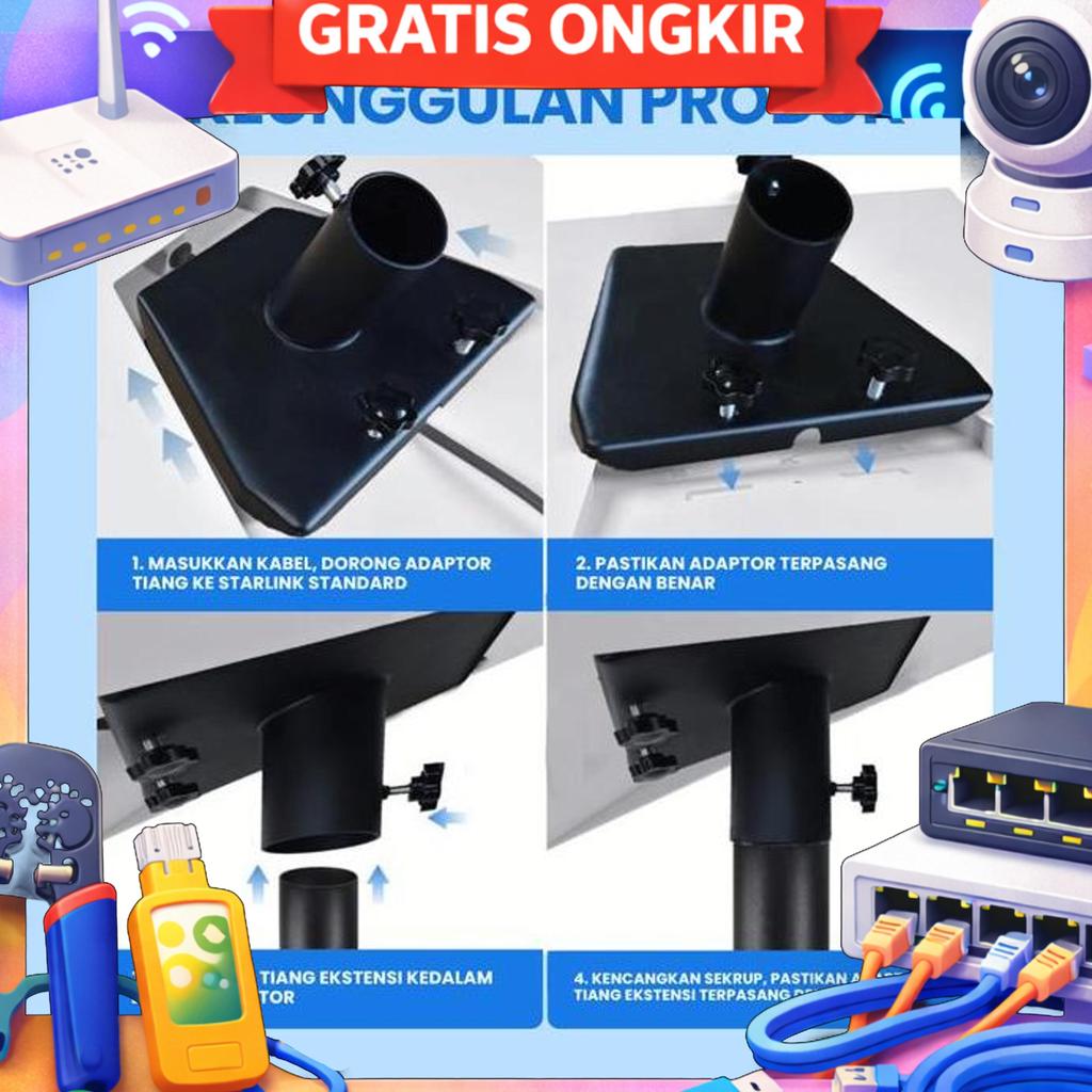 Braket Router Starlink Gen 3 Mounting Kit Besi Anti Karat Pipa Tekuk Tegak