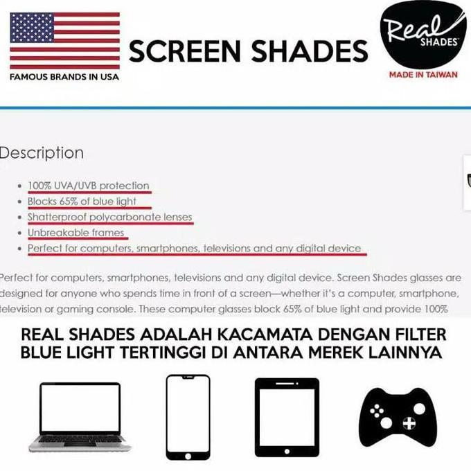Kacamata Anak Real Screen Shades (Kotak) (2+, 4+, 7+) / kacamata anti radiasi / anti bluelight