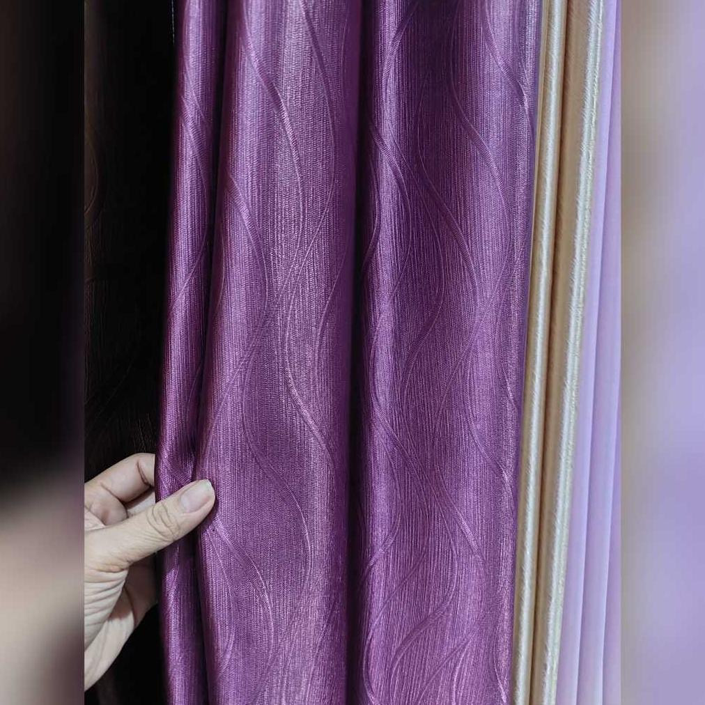 Bonus Vitrase/Poni Beli 2 gorden Unggu terong motif Ukir Blackout 90% tebal