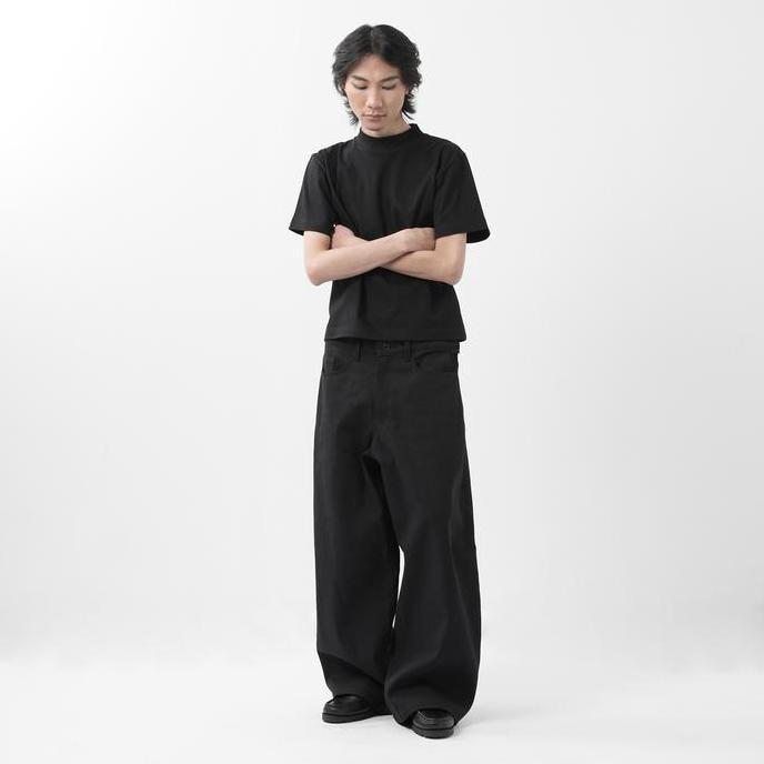 'Forma' Wide Black Denim Pants / Celana Panjang Bahan Denim / Celana Unisex murah