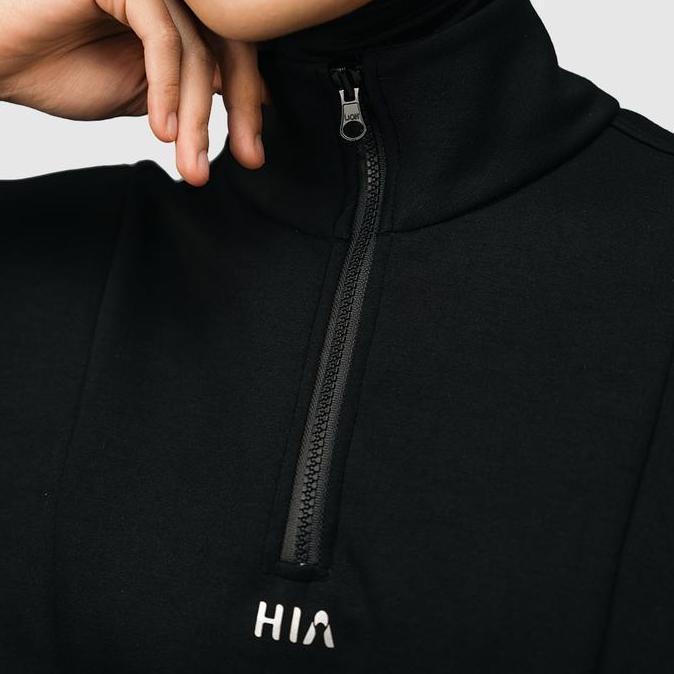 HIA Everywear Nomi Half Zip Sport Sweater Black Oversize Fit Olahraga Running Gym Padel Tennis Jaket