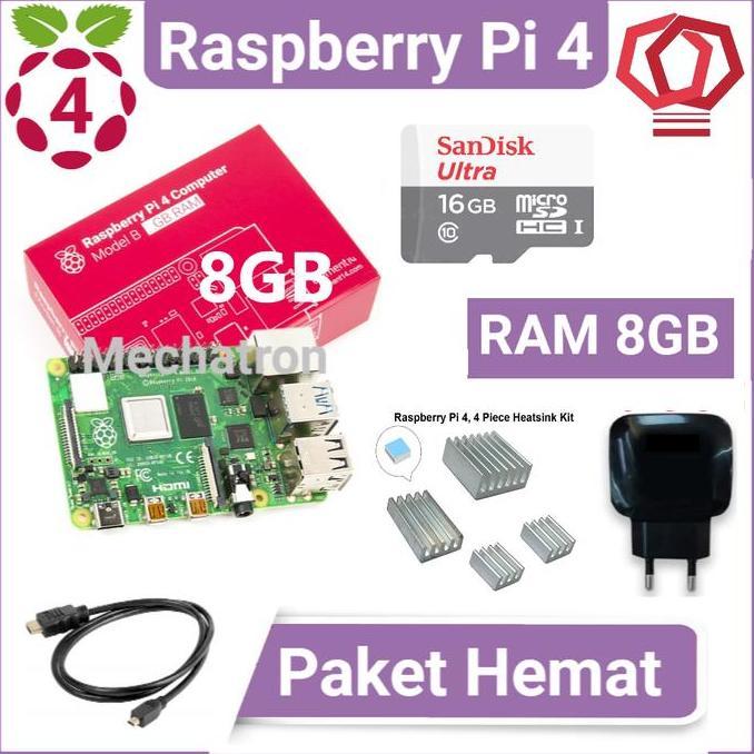 Raspberry Pi 4 model B 8GB Paket Hemat Siap Pakai Made in UK Pi4 8 GB