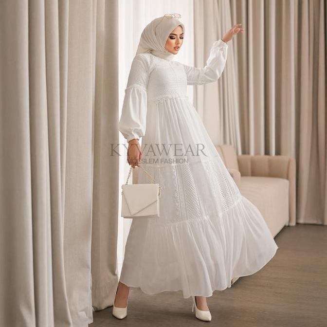 Promo Kyva Gamis Abaya Muslim Brokat Putih Moscrpe Terbaru 048 Pesta Remaja