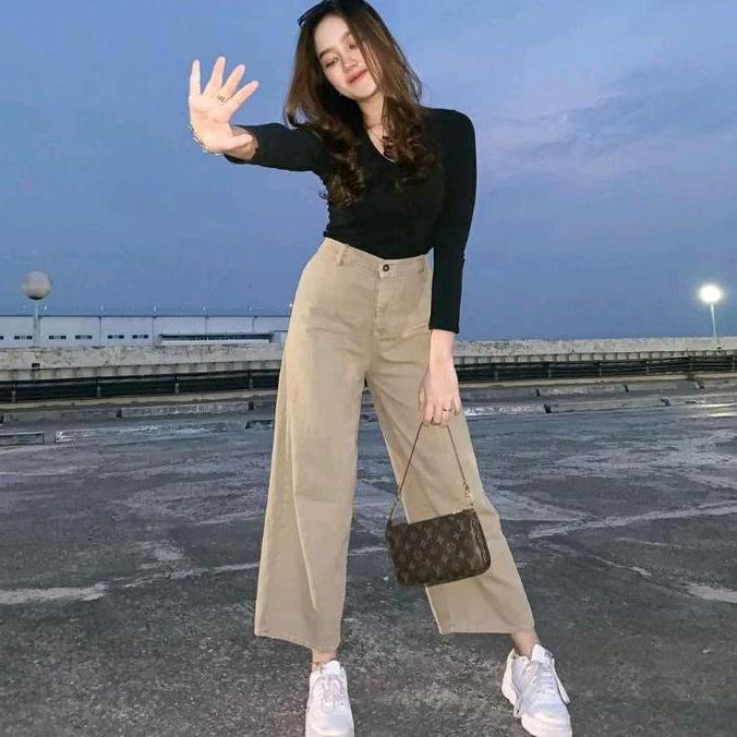 Terlaris Kulot Higtwaist Wanita/Kulot Jeans Wanita Cream/Mozza Kulot Jeans