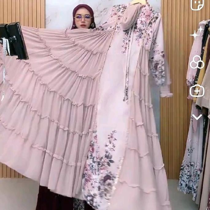 Grosir Melody Gamis Ceruty Motif Set Hijab Segi 4