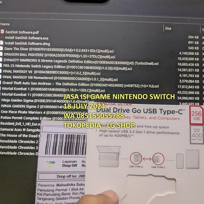Flashdisk Sandisk OTG 256GB 512GB full isi game nintendo switch