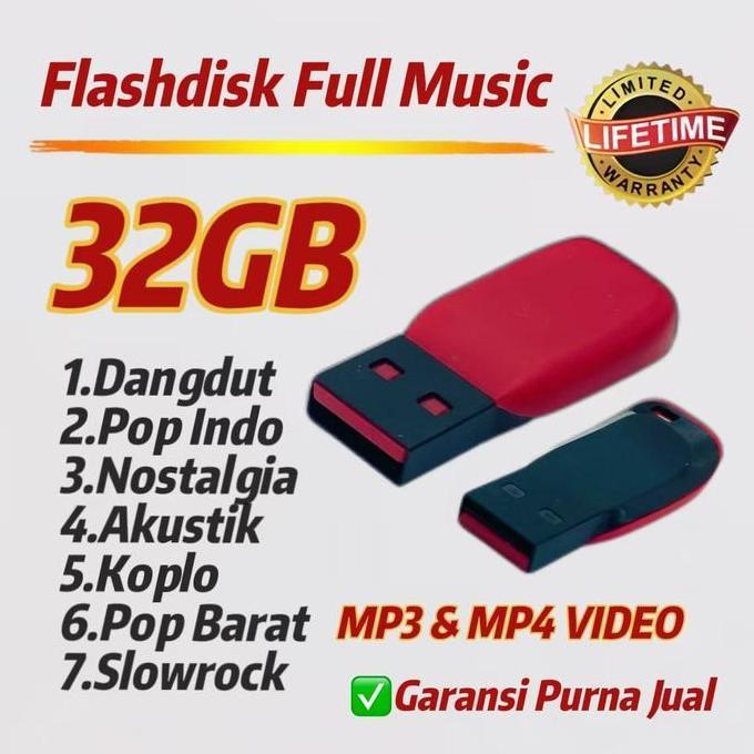 Flashdisk 32GB Full Vidio Clips Berbagai Genre Musik Mp3 Mp4 Untuk Mobil Mp3 Player Tv Android Isi 2