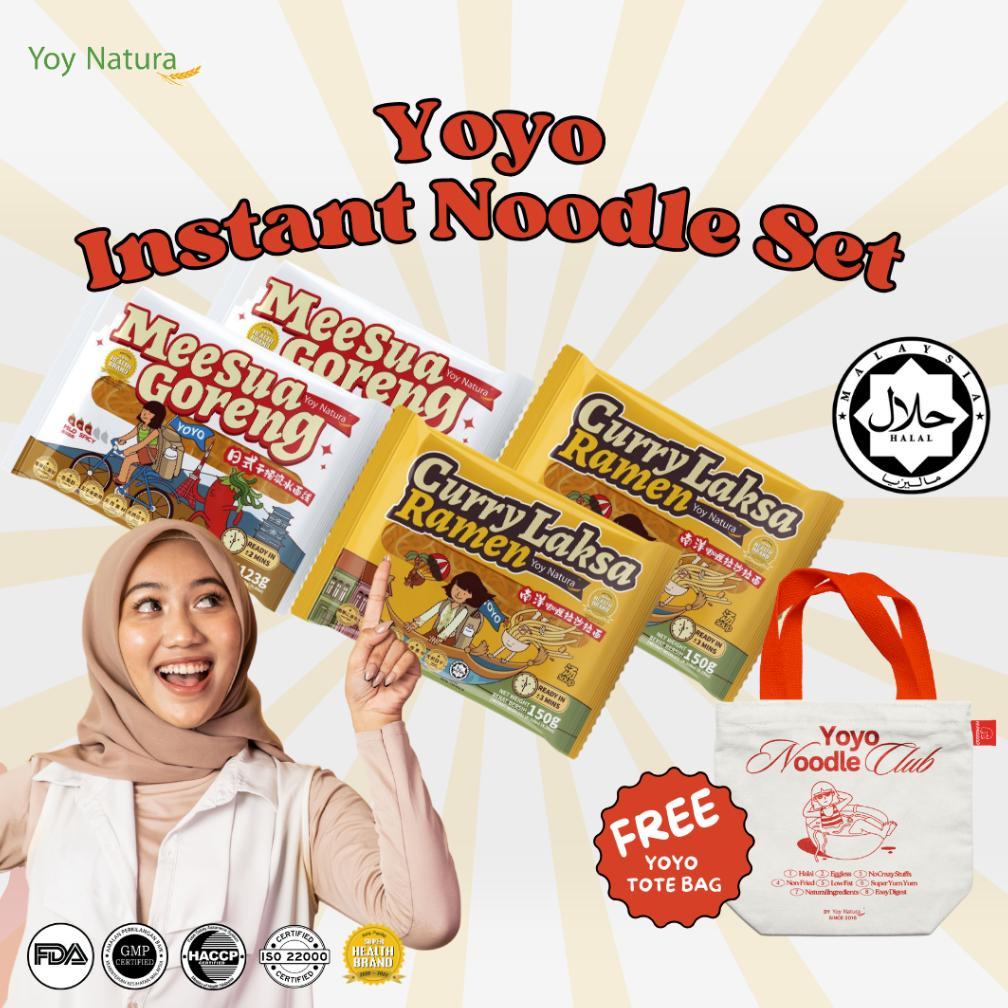Yoy Natura - Yoyo Mie Instan Bundle - 2pcs Kari Laksa Ramen & 2 pcs Mee Sua Goreng + Totebag [HALAL]