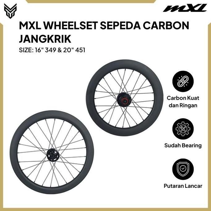 TERBARU MXL Wheelset Sepeda 16" 349 & 20" 451 Carbon Velg Roda Set Bike BISA GOSEND!