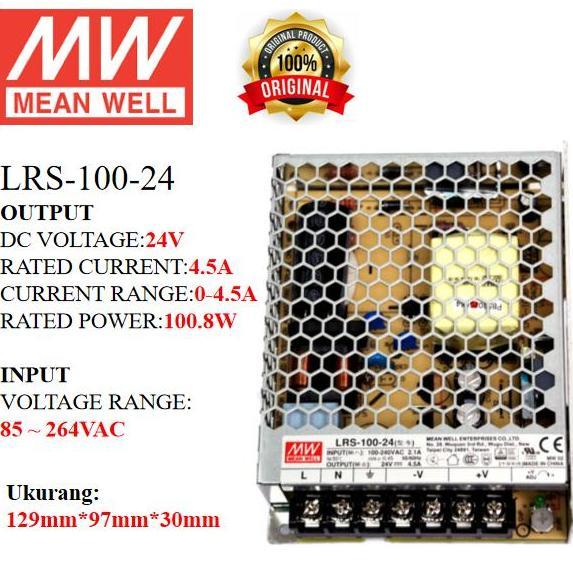 Fastrik- Meanwell Power Supply Lrs-100-24 Lrs 100 24 Lrs10024 Ballast 24Vindoor