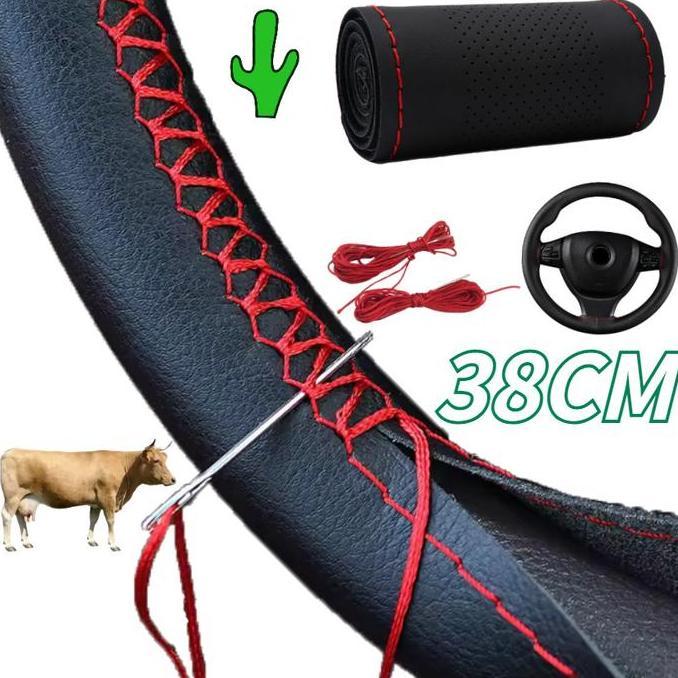 givazila_store - sarung stir mobil 38cm universal/cover setir kulit asli 100%/diy steering wheel cov