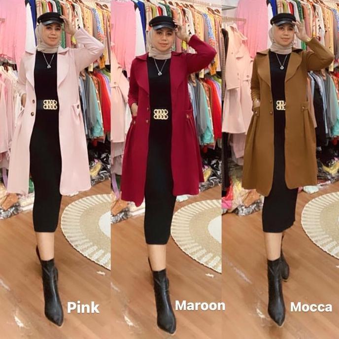 Monza Long Blazer | Bahan Suede Jaket Panjang Wanita Oversize Lembut Zipper
