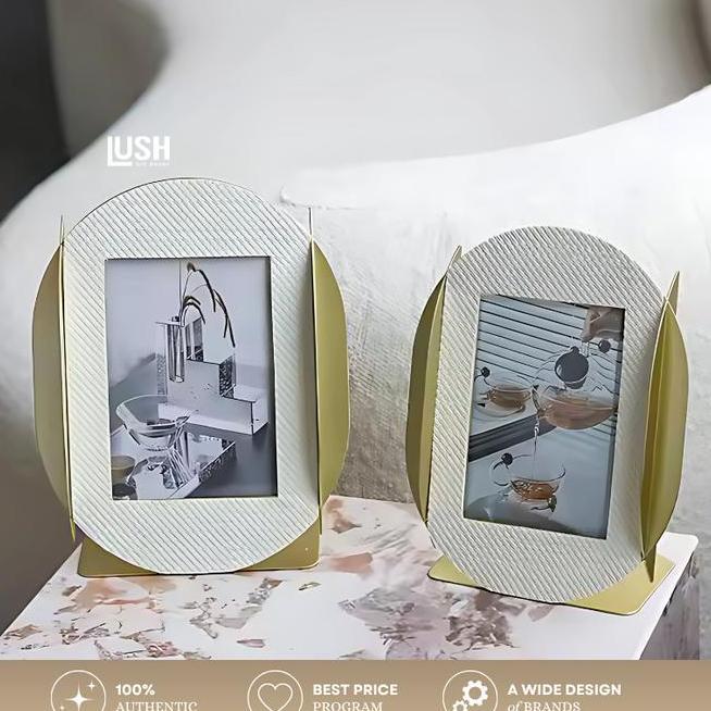 Lush Oval Gold Rim Leather Print Picture Frame 4 By 6 Inches Bingkai Foto Bingkai