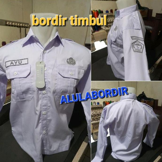 (BEST SELLER) Kemeja PNS Kemeja korpri Kemeja Guru custom Nama dan logo daerah Bordir Timbul