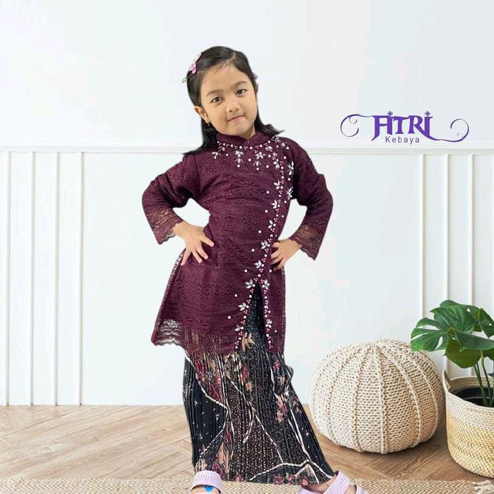Setelan Kebaya Anak Perempuan Umur 3-12 Tahun Atasan Baju Kebaya Janggan Brokat Payet Modern Baju Fa