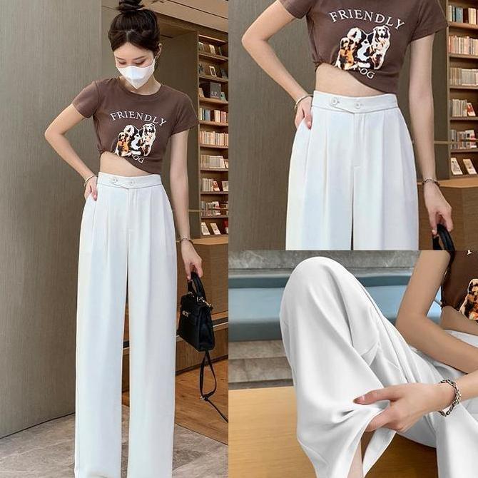 Cuci Gudang  Tino Cjwp-H987 Pants Kulot Celana Kancing Hw Cullote Pants Highwaist Wanita Kulot Karet
