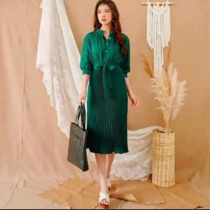 New (Murah) Dress Midi Wanita Terbaru / Dress Plisket Cotton Premium Combi / Dress Korea