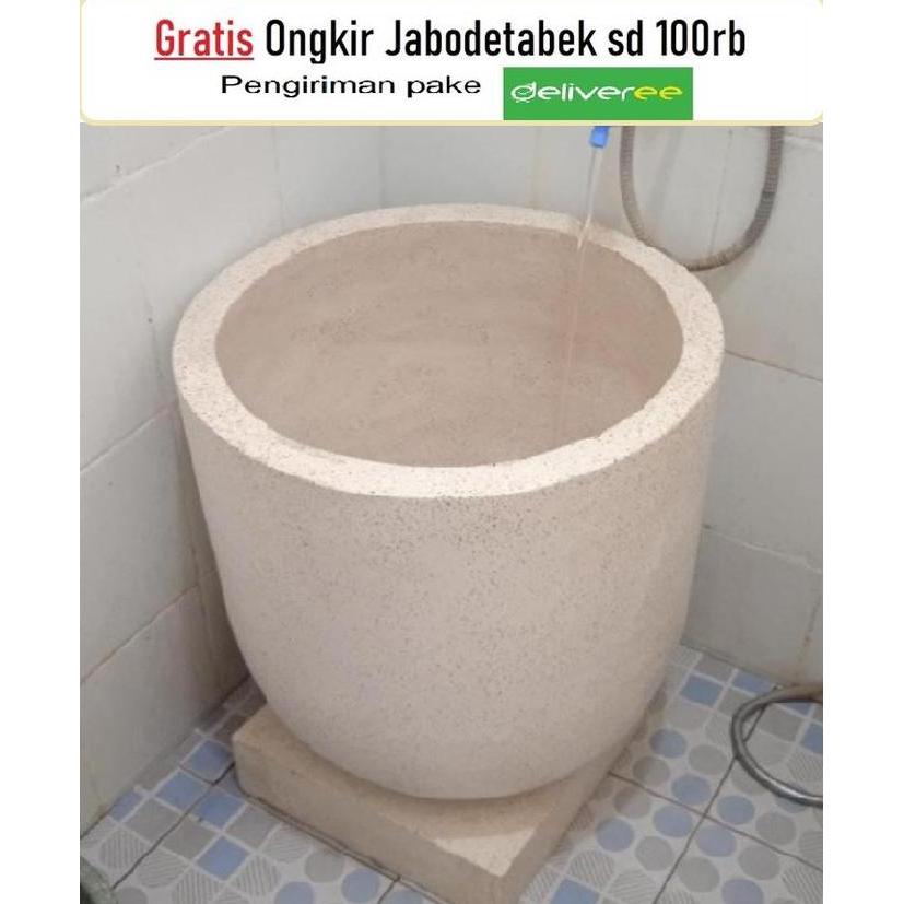 Gentong Air Batu Alam+Tatakan 60X49 |Bak Mandi|Bak Air Kamar Mandi ANG