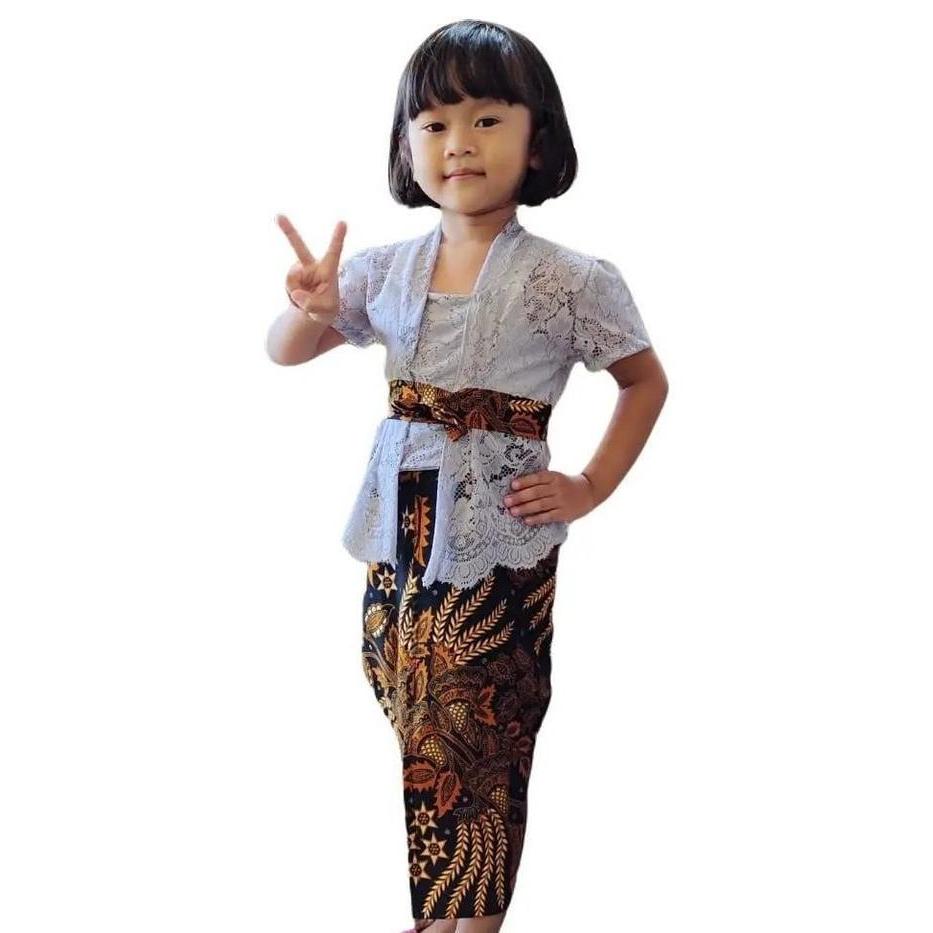 Setelan Kebaya Anak Kutubaru Rok Panjang Bali Perempuan Brokat Fashion