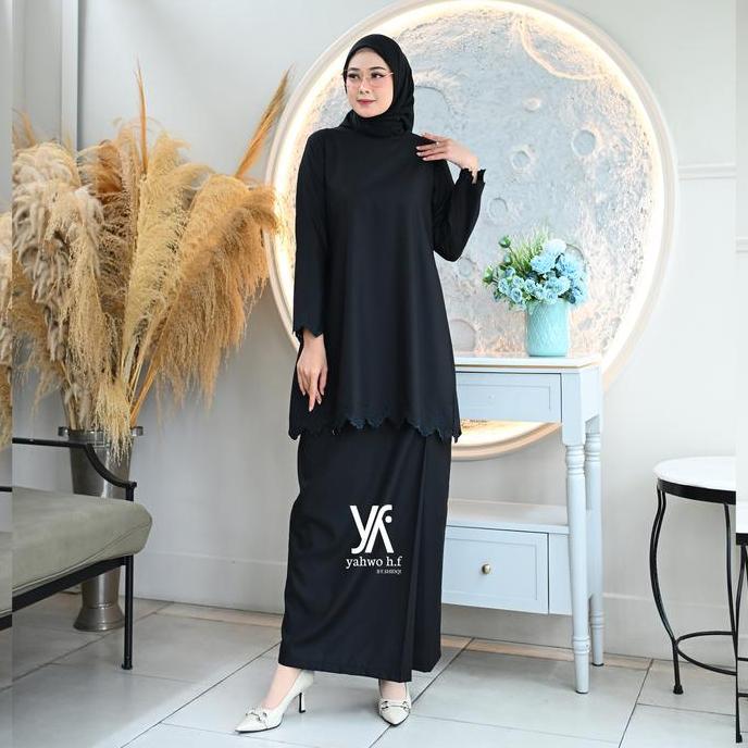 Grosir Yahwo Hijab Fashion R059 Set Tunik Kurung Melayu Bordir Rok Span Bahan Toyobo Setelan Wanita 