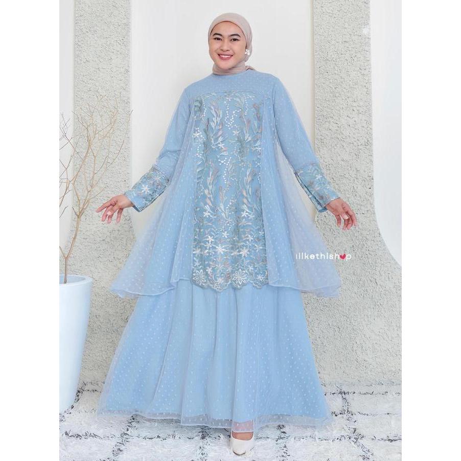Grosir Atasan Dress Bordir Kombinasi Tile Gauni Elegan Untuk Wanita Modern -  Gamis Muslim Panjang M