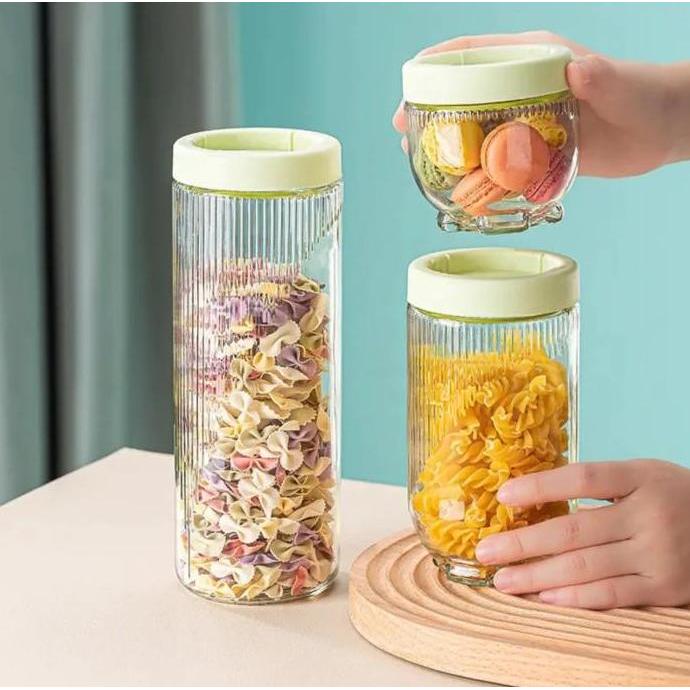 Toples Kaca 3in1 Serbaguna/ Toples Hazel Toples Lebaran Kaca Cantik/ Toples Kue Kering Set