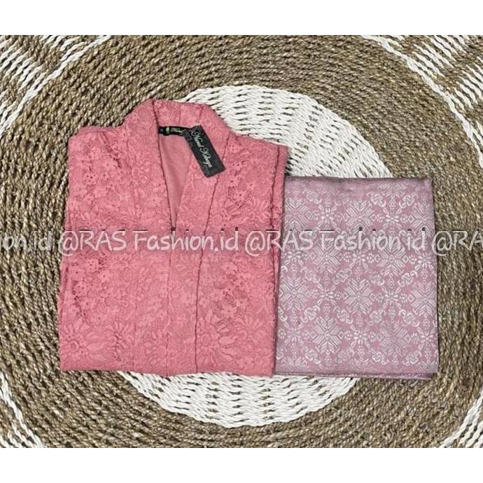 Premium Setelan Kebaya Tunik Long Floy Brokat Kombinasi Rok Songket Lilit Sampai Ukuran Jumbo Ld 130