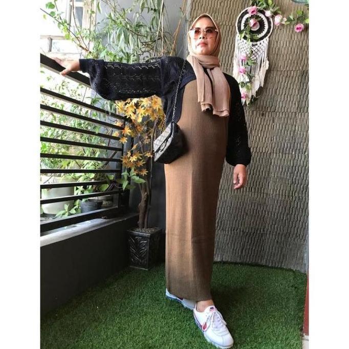 Cantek- One Set Rajut Yura Balon - Baju Stelan Wanita Kekinian Outer+Inner - Maks Bb 70 Kg Muslim Se