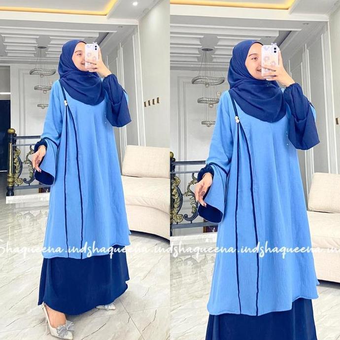 Cantek- Belvia Set Rok SyarI One Set Tunik Muslimah Baju Lebaran - Shaqueena.Ind