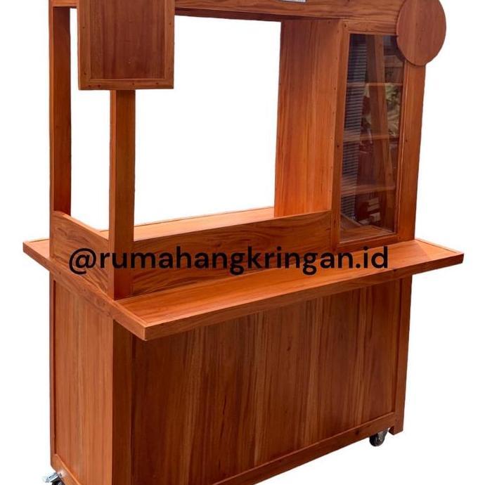 Terlaris Gerobak Booth Minuman Custom, Gerobak Teh Poci, Booth Minuman Kekinian - Kayu Mahoni ( Grat