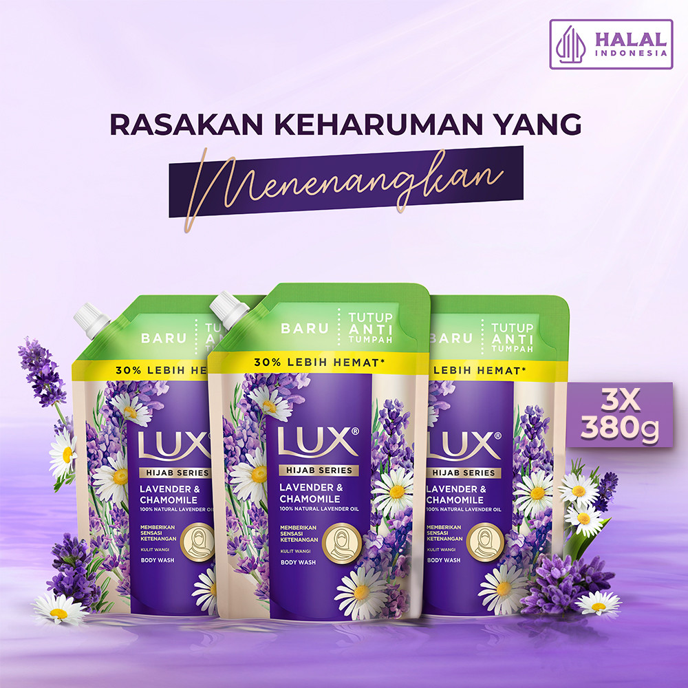 Lux Hijab Series Lavender & Chamomile Body Wash sabun mandi cair harum & menyegarkan 380g x3