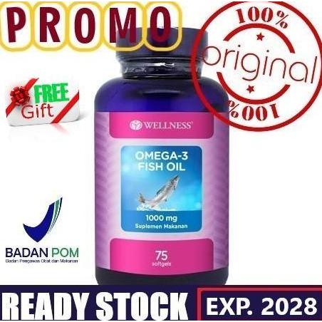 WELLNESS Omega-3 Fish Oil 1000 Mg (75 Softgels) - Suplemen Makanan, Ready Stock