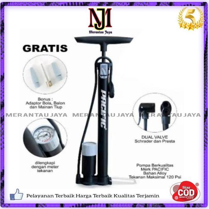 PACIFIC POMPA SEPEDA METER ALLOY LANTAI / POMPA ANGIN / POMPA BAN ORIGINAL DAN TERPERCAYA