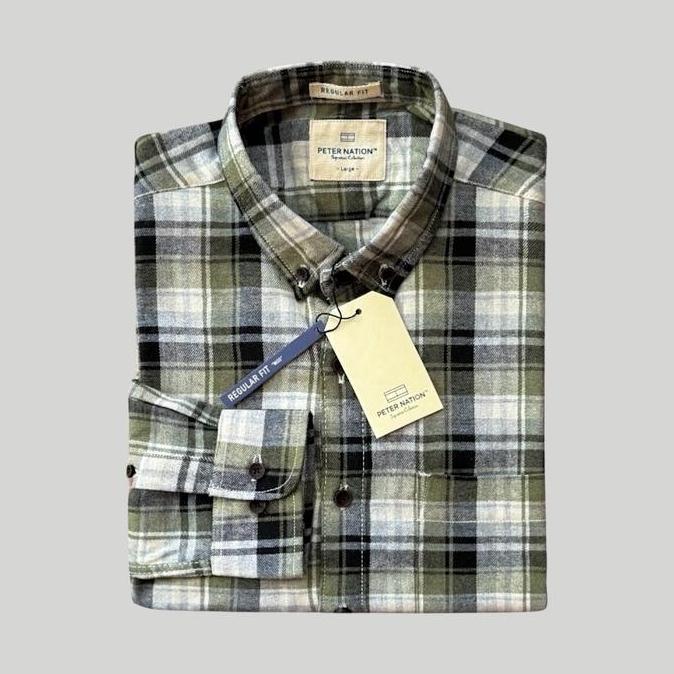 Kemeja Flanel Kerah Pria PETER NATION Panjang Regular Fit High Quality - Formal